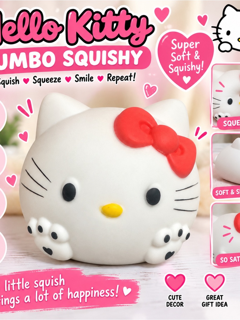 Hello Kitty Jumbo Squishy Toy - White with Red Bow